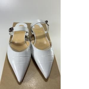 Choc lock ali embossed white flat leather mules flats D993
